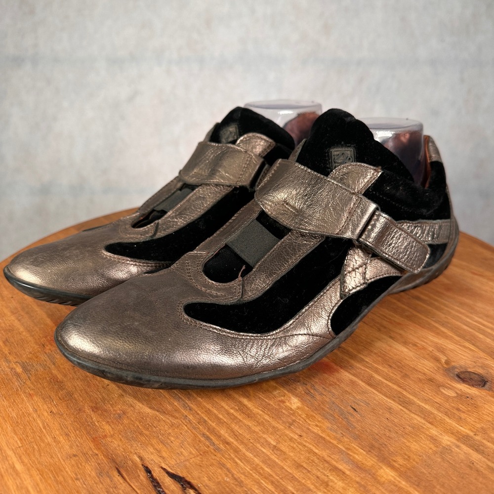 Donald J Pliner Fez Sneakers Womens 10 Metallic Bronze Black Good Velvet Strap